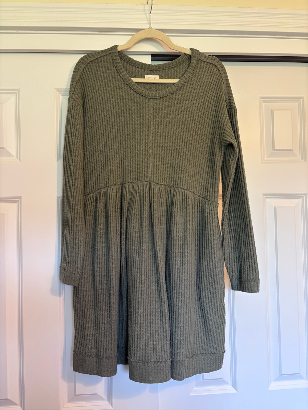 UpWest Olive Ribbed Waffle Knit Top